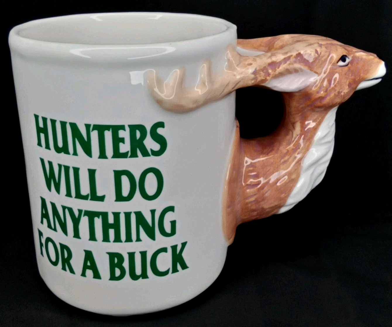 Vintage Coffee Mug Deer Handle Hunters Will Do Anything For A Buck MSR 1995