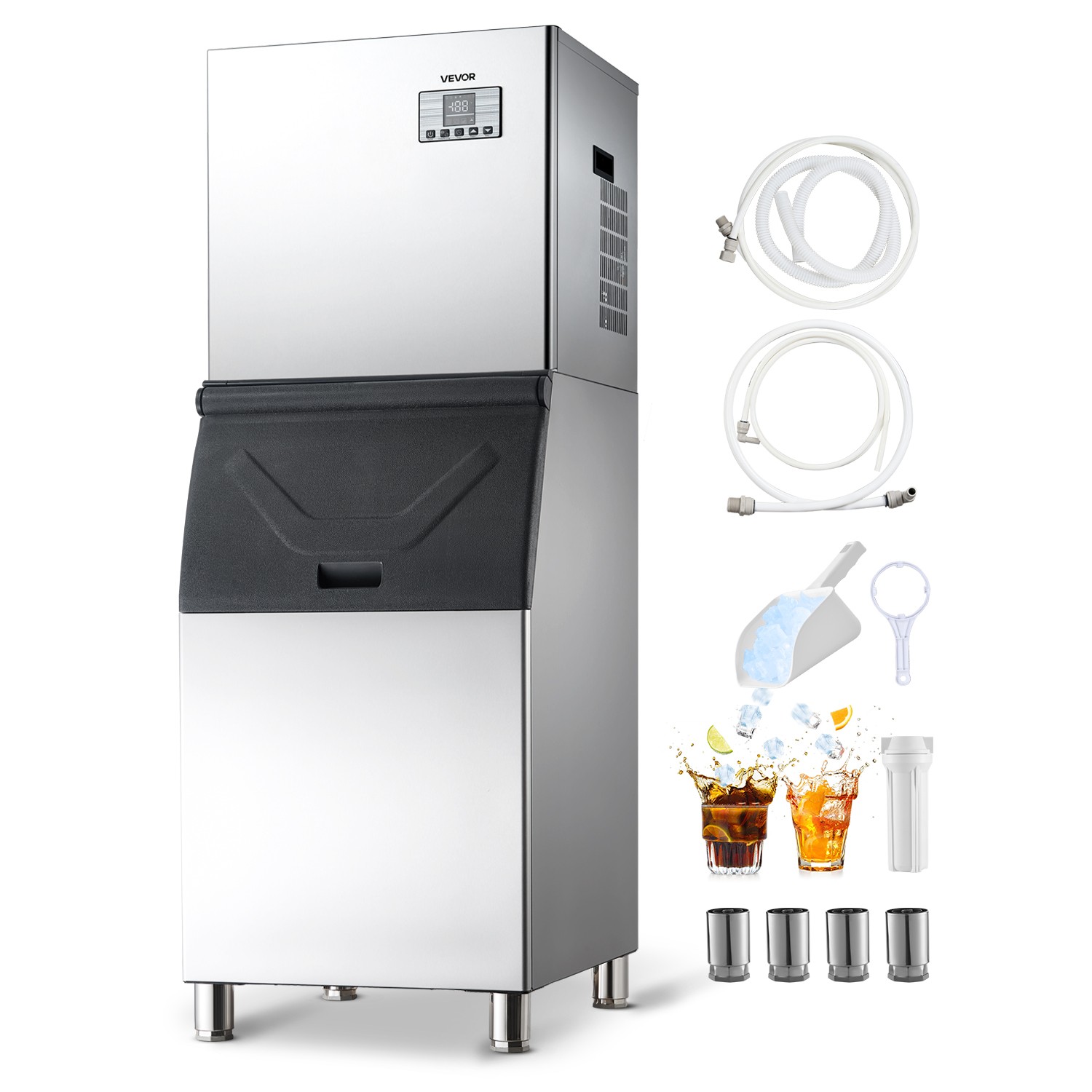 VEVOR Commercial Ice Maker 550LBS/24H with 300LBS Storage Bin Auto Self-Cleaning