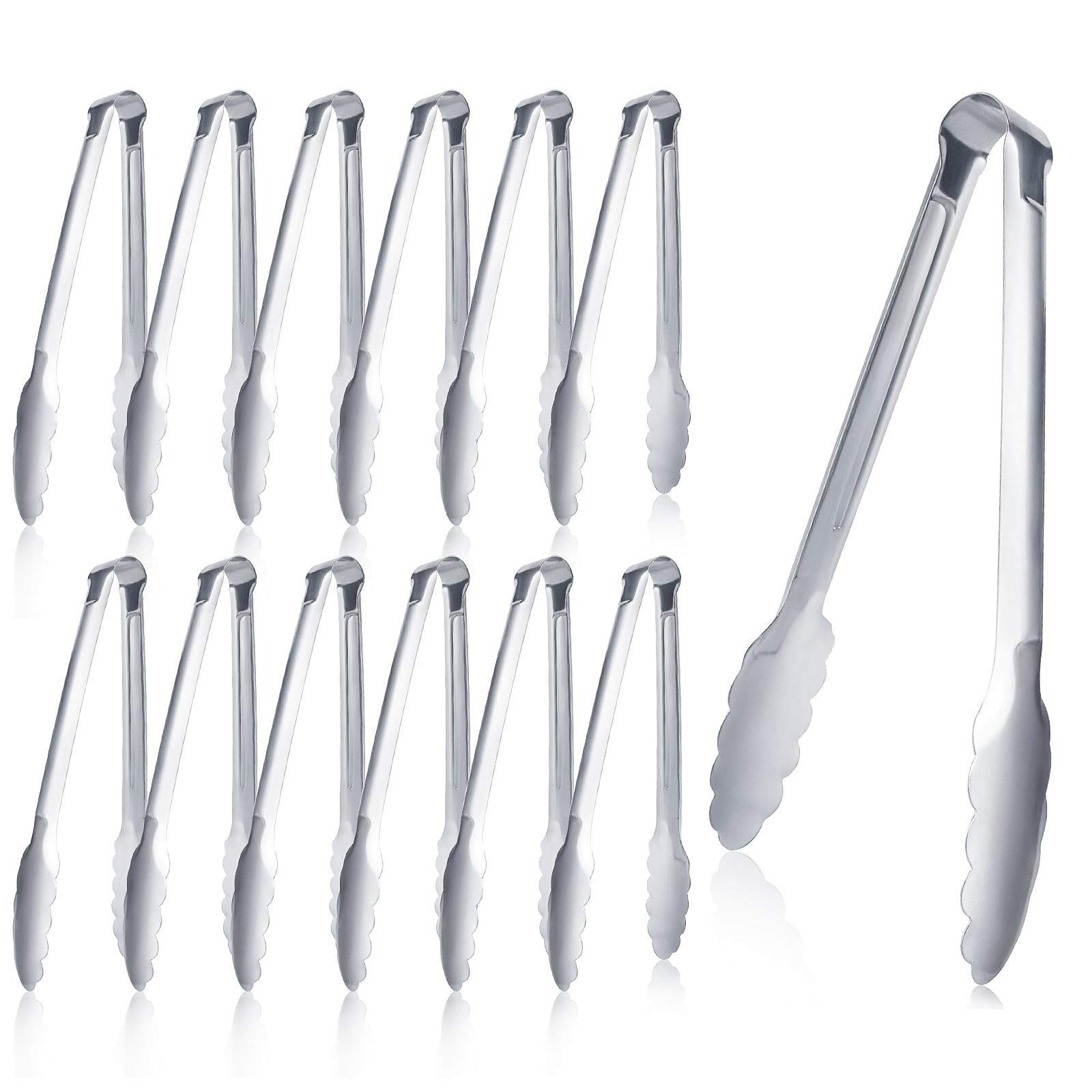 12 pieces Buffet Tongs 9'' Inches Serving Tongs Heavy Duty Stainless steel Ki...