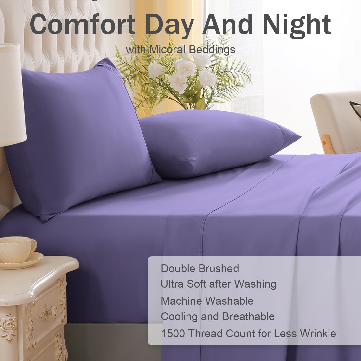 Full Bed Sheets Set Soft Breathable Bedding Sheet Set Sheets Set W/ 16" Deep