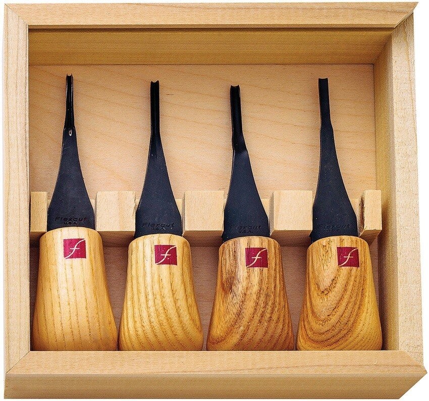 Flexcut Mini Carving Tools Palm Fitting Wooden Handles Set of 4 - FR604
