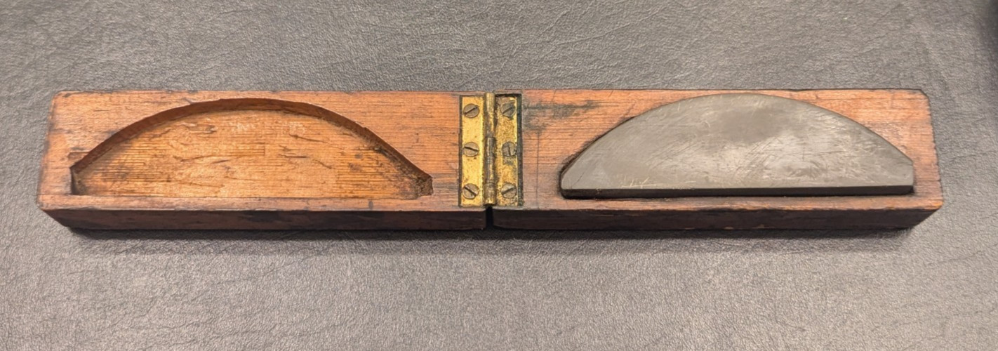 Primitive Folk Art Crescent Shape Honing Sharpening Stone with Wooden Case