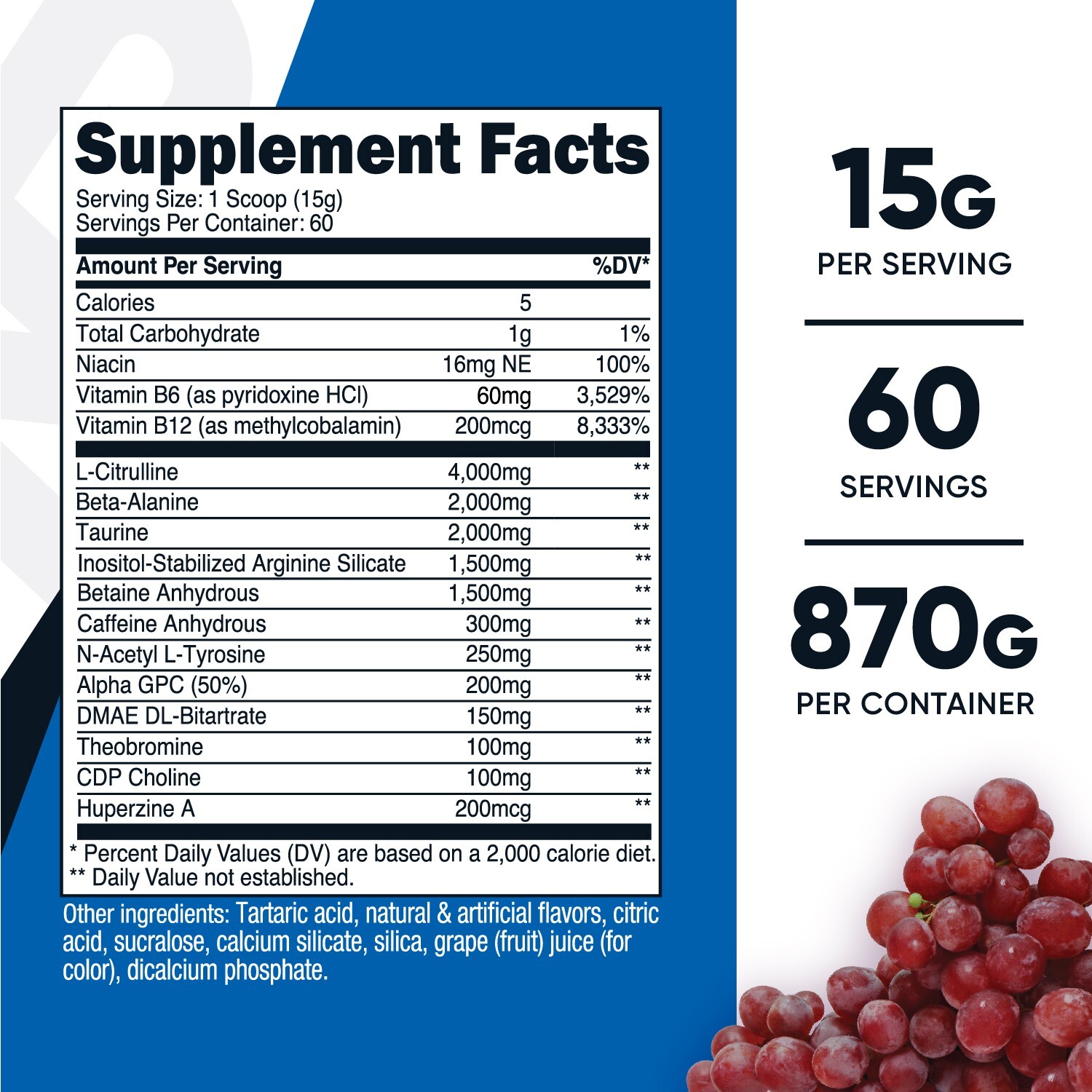 Nutricost Pre-X Xtreme Pre-Workout Complex (Grape) 60 Servings - Great Taste