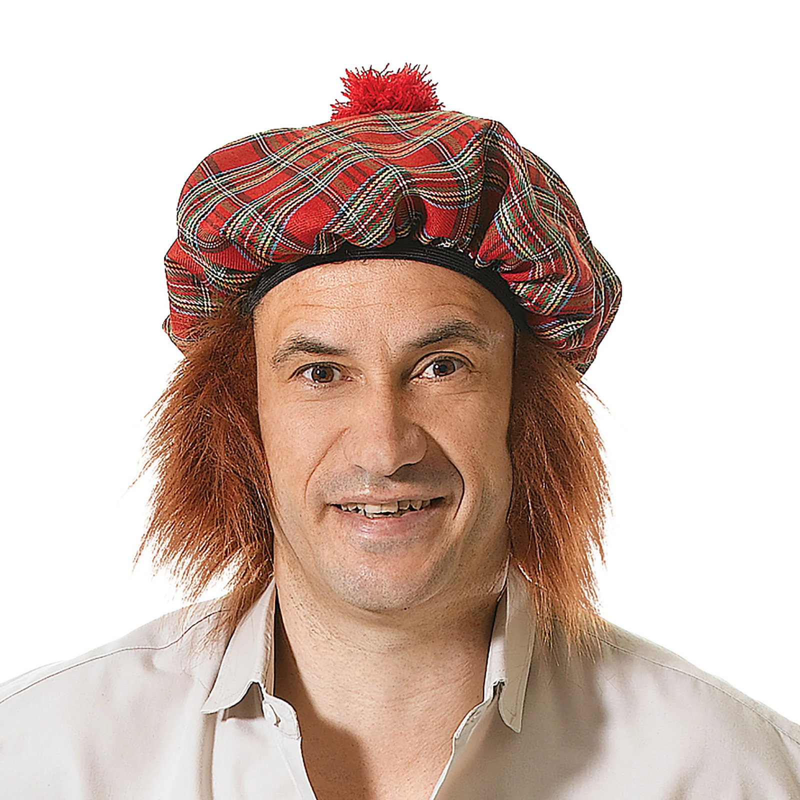 Seee You Jimmy Scottish Hat & Hair Tartan Mens Fancy Dress Adult