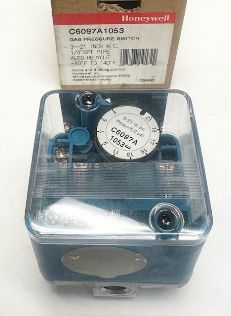 Honeywell Gas Pressure Switch C6097A1053 1/4" NPT Pipe Auto-Recycle -40F to 140F