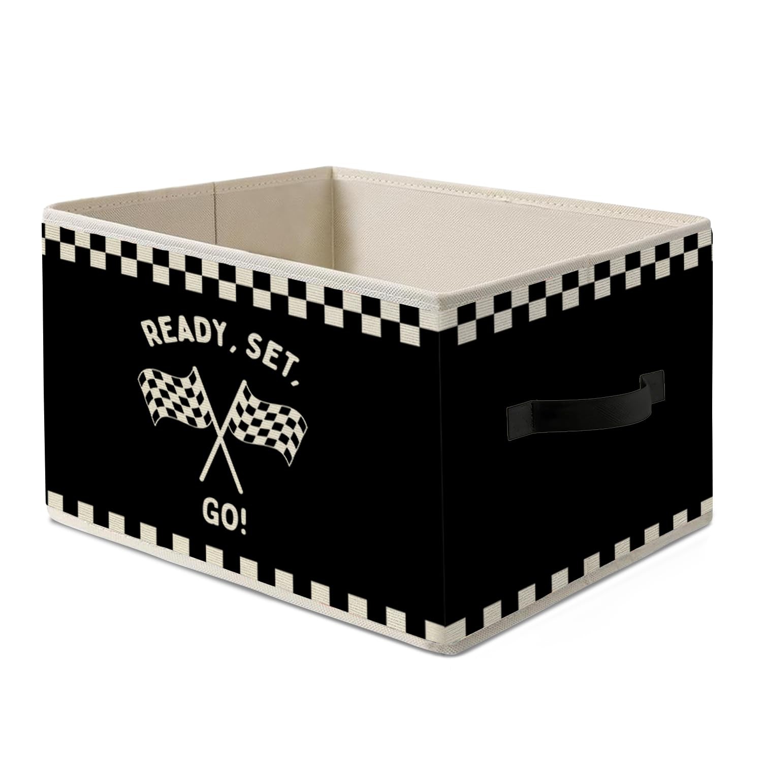 Race Car Room Decor,Racing Storage Bins Box,Black Ready Set Go Black Checkere...
