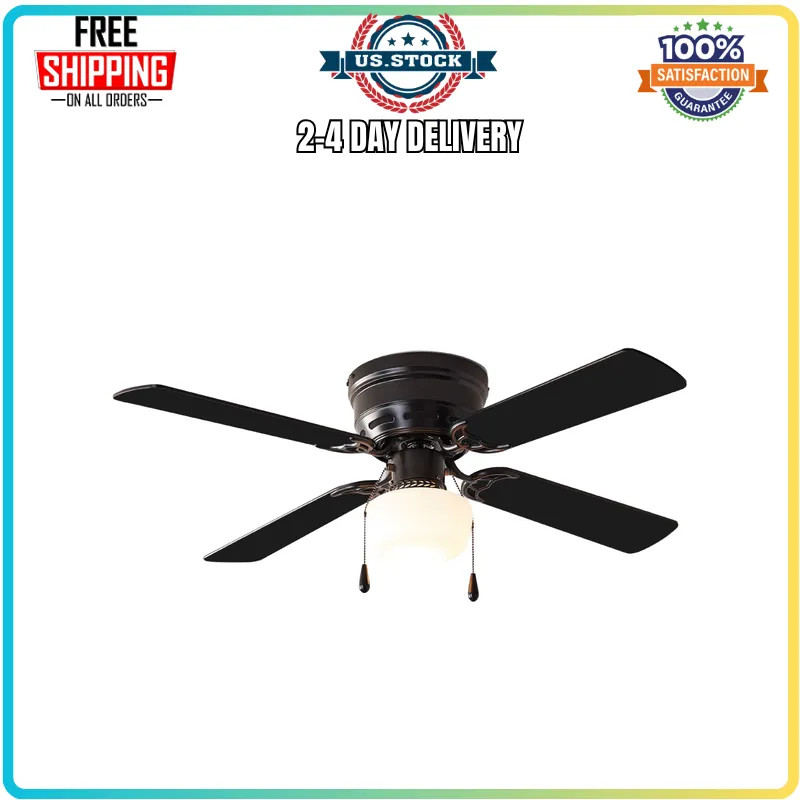 Mainstays 42 Inch Hugger Indoor Ceiling Fan with Light Kit Black 4 Blades