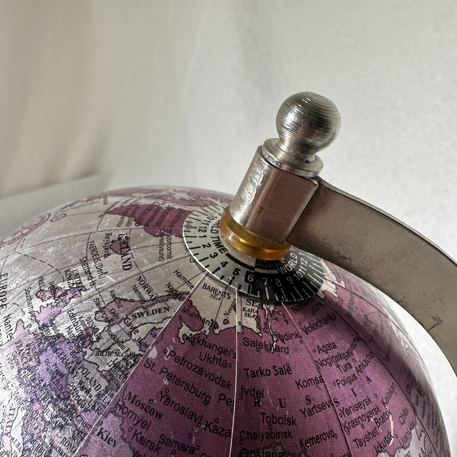 Globe On Axis with Base Silver & Purple Travel Decor