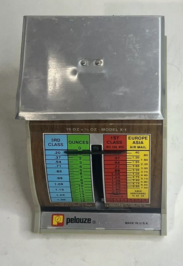 VINTAGE 1985 PELOUZE Postal Scale 16 Oz X 1/2 OZ MODEL X-1 Postage 80's Analog