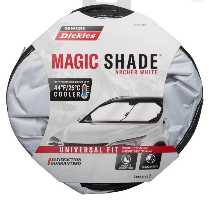 Genuine Dickies 2-Pc Magic Windshield Shade Archer White Foldable Sunshade Car