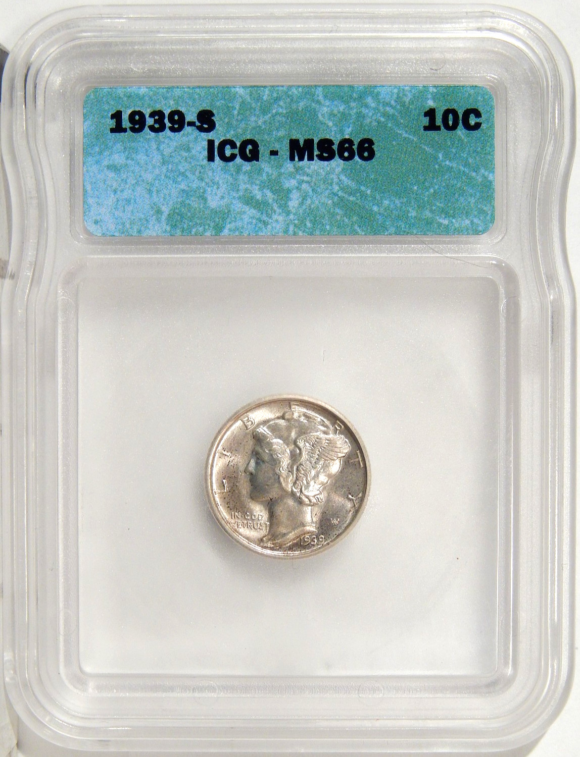 1939-S 10c ICG MS 66 ~ SILVER MERCURY DIME WITH NEAR FULL BANDS