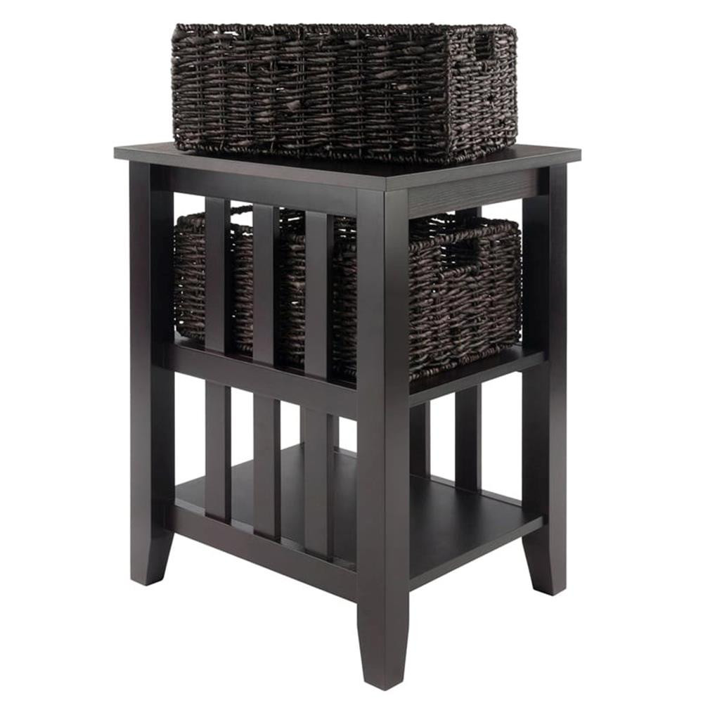 Bowery Hill Transitional Wood Side Table with 2 Foldable Baskets in Espresso