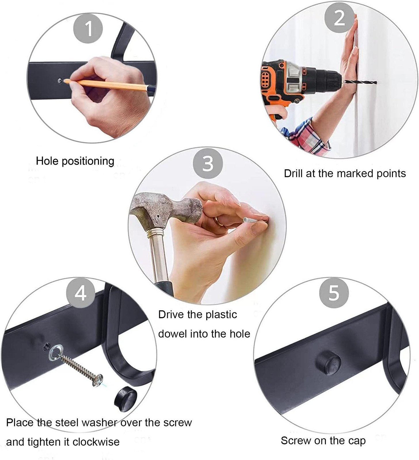 12 Inch Coat Rack Wall Mount with 4 Hooks, Black Wall Hook Rack