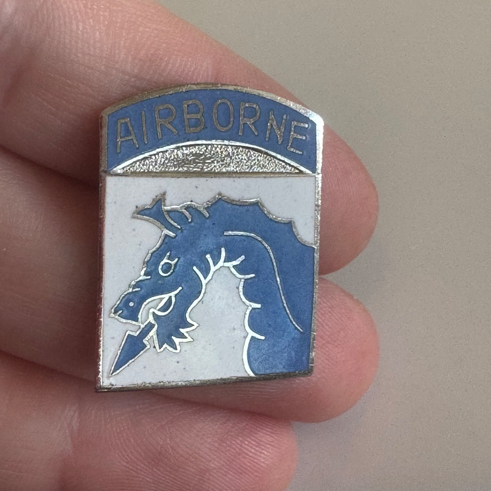 Vintage 18th Airborne Corps Blue Dragon Insignia Enamel Lapel Pin Tie Tack