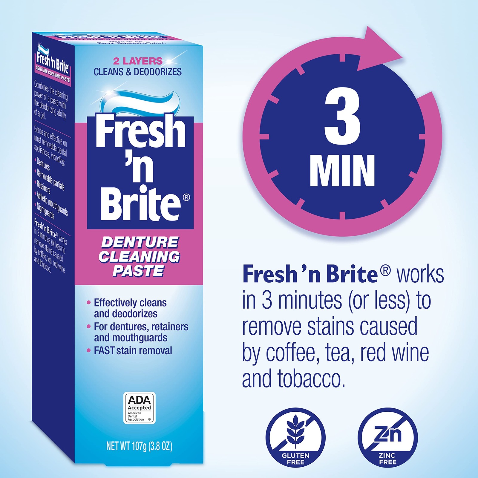 Fresh 'n Brite Denture Cleaning Paste, 3.8 Ounce (Pack of 3)