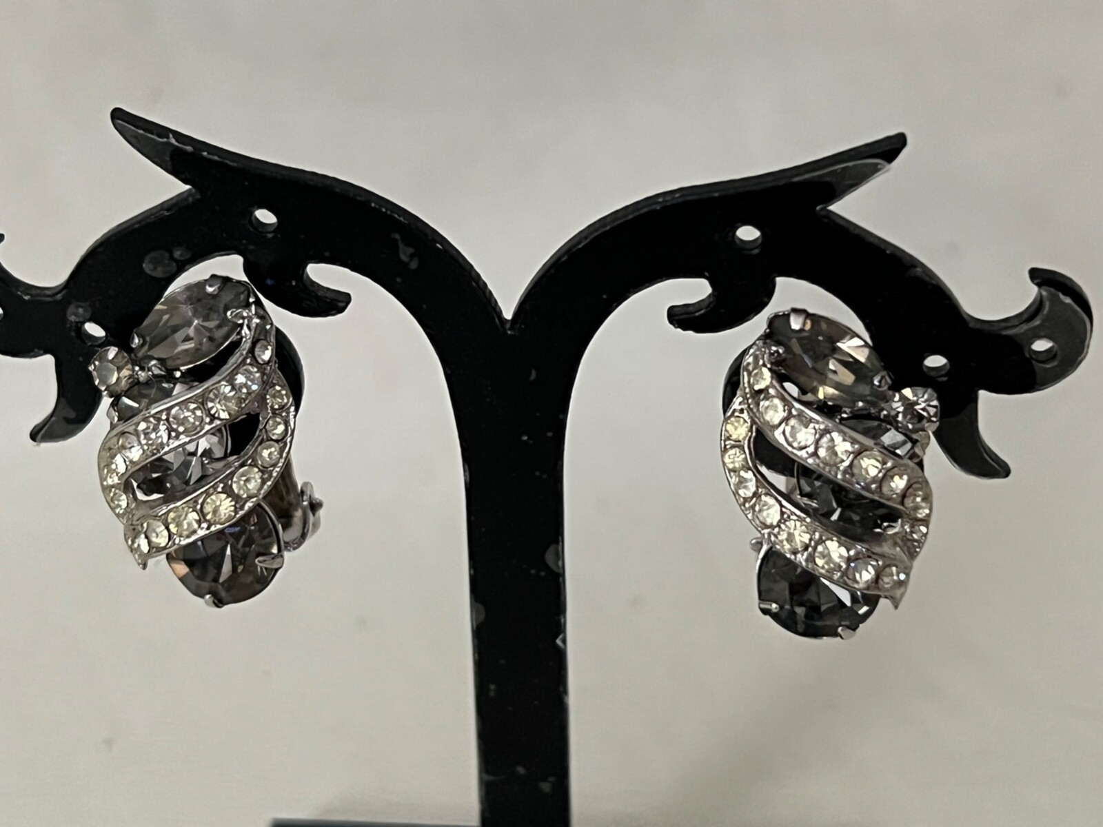 Vintage WEISS Earrings Crystal Channel Set Over Marquise Rhinestones Clip On