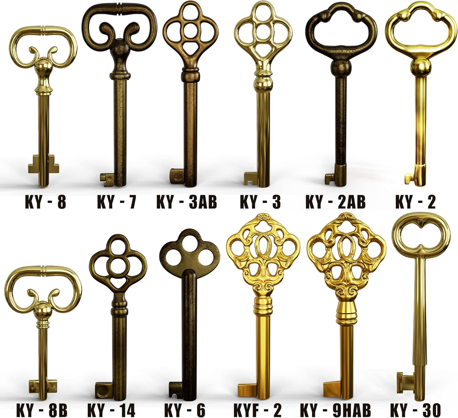 KY-12S Skeleton Key Set Reproduction Key for Antique Furniture - Cabinet Doors,