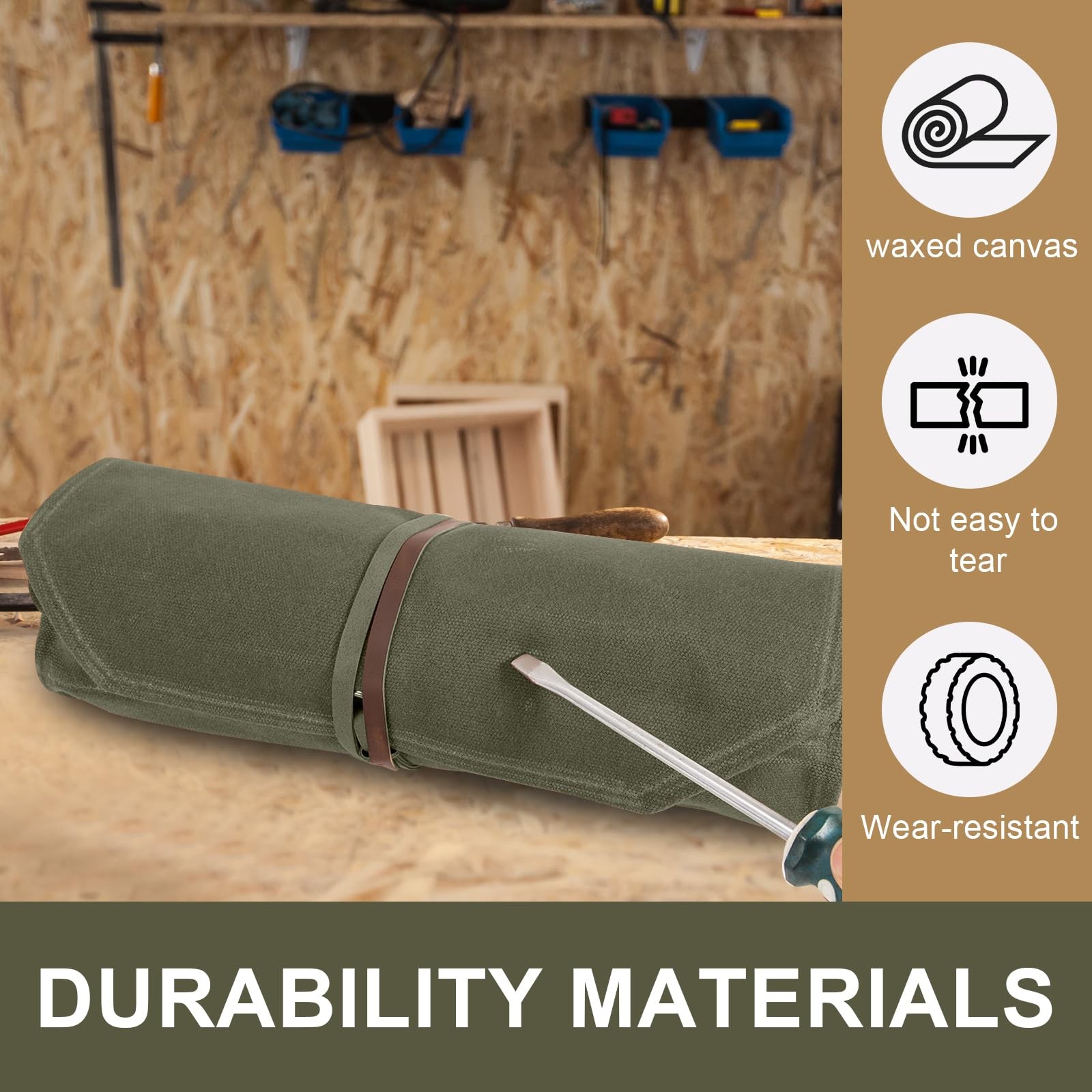 Chisel Roll,12 Pockets Roll Up Tool Pouch,Waxed Canvas Small Tool Roll Organi...