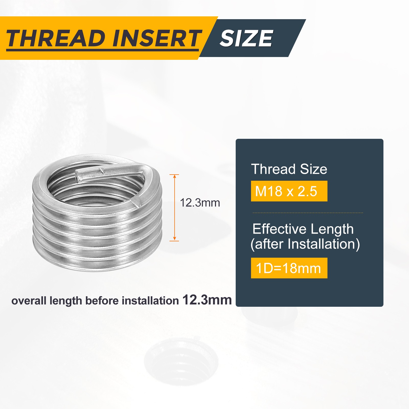 5pcs Wire Thread Inserts M18 x 2.5 x 1D Metric Helical Threaded Sleeve
