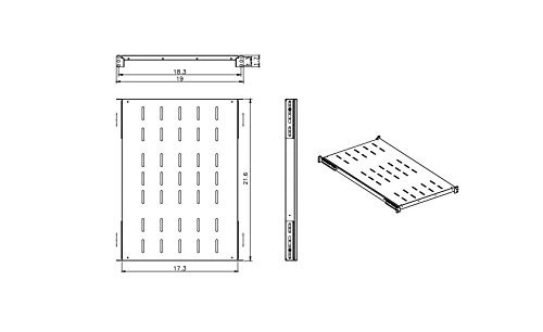 1U 19in Fixed Rack Server Shelf Adjustable 21.5-28in Depth for 4-Post Rack