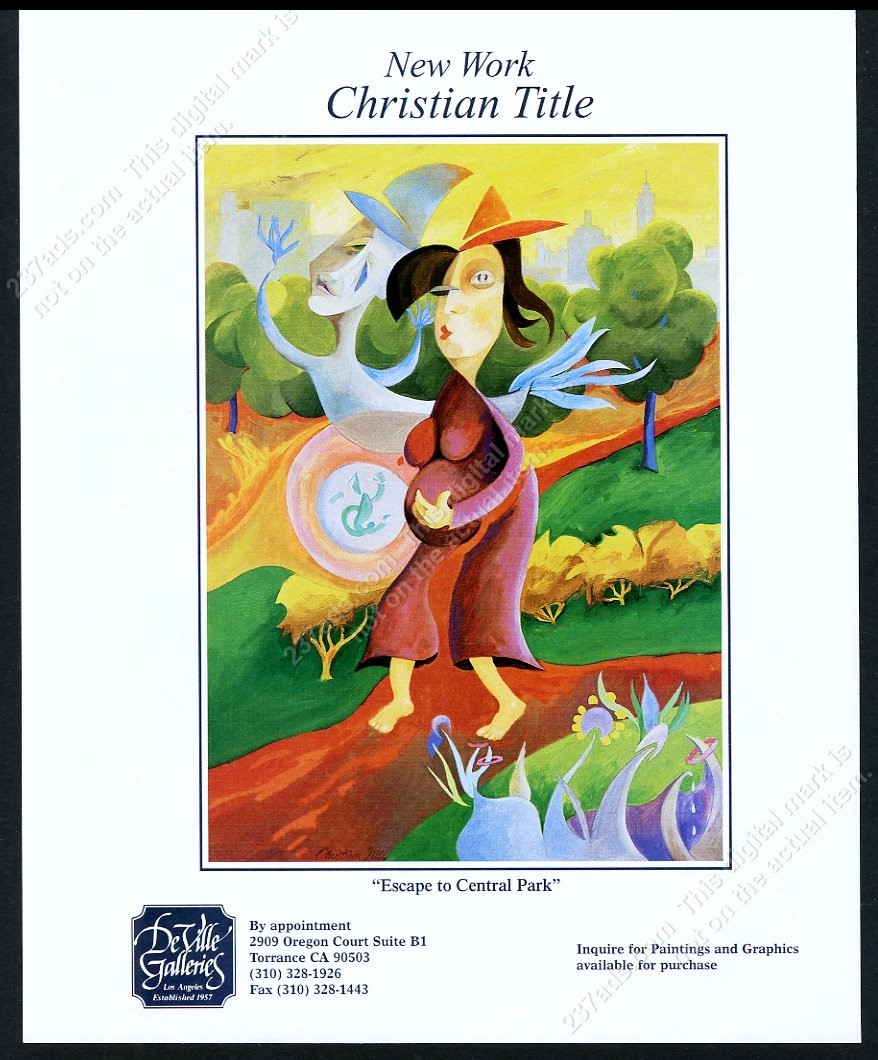 1999 Christian Title Escape to Central Park art CA gallery show vintage print ad