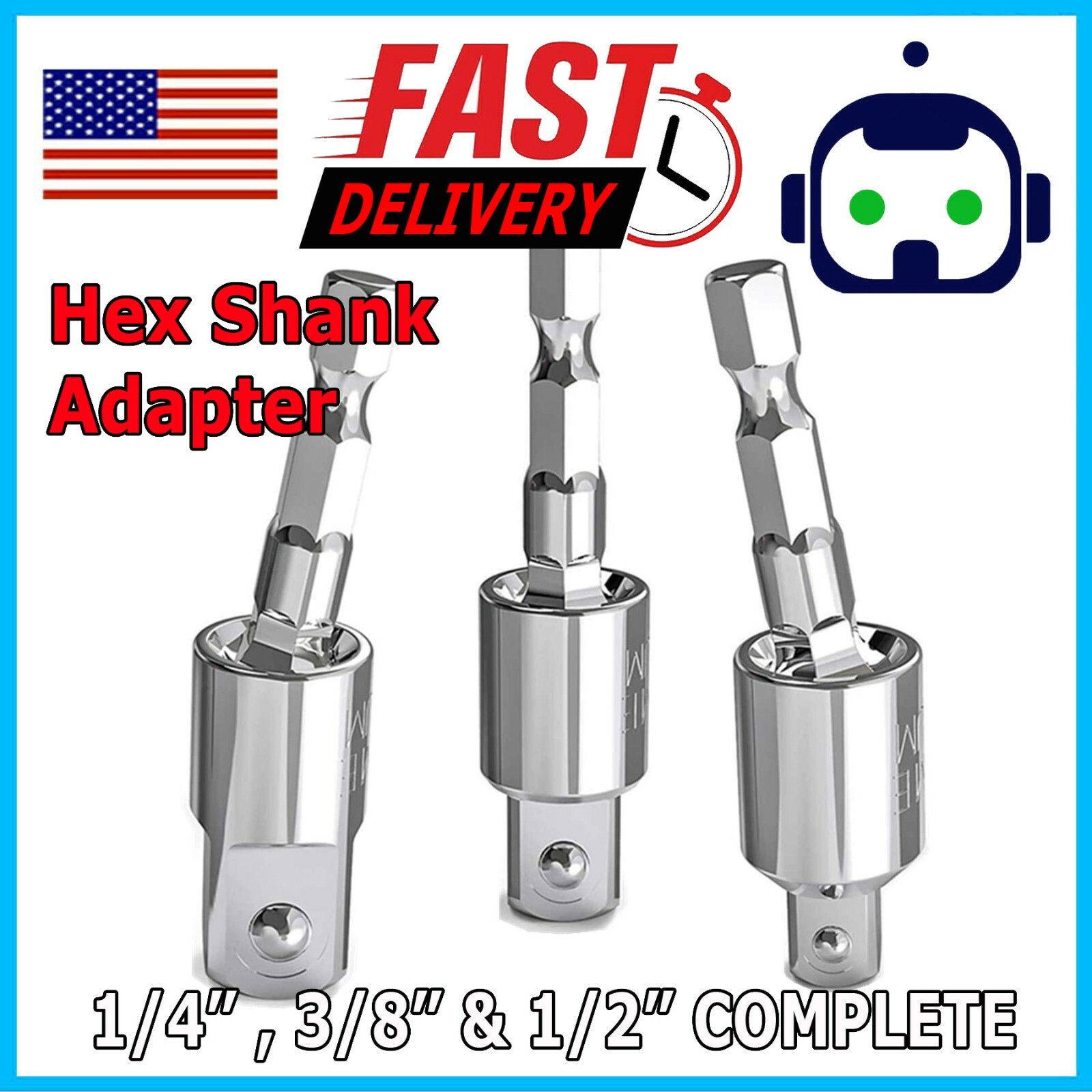 1/2" 1/4" 3/8" Hex Shank Drill Bit Wrench Socket Adapter Drive Ratchet Extension