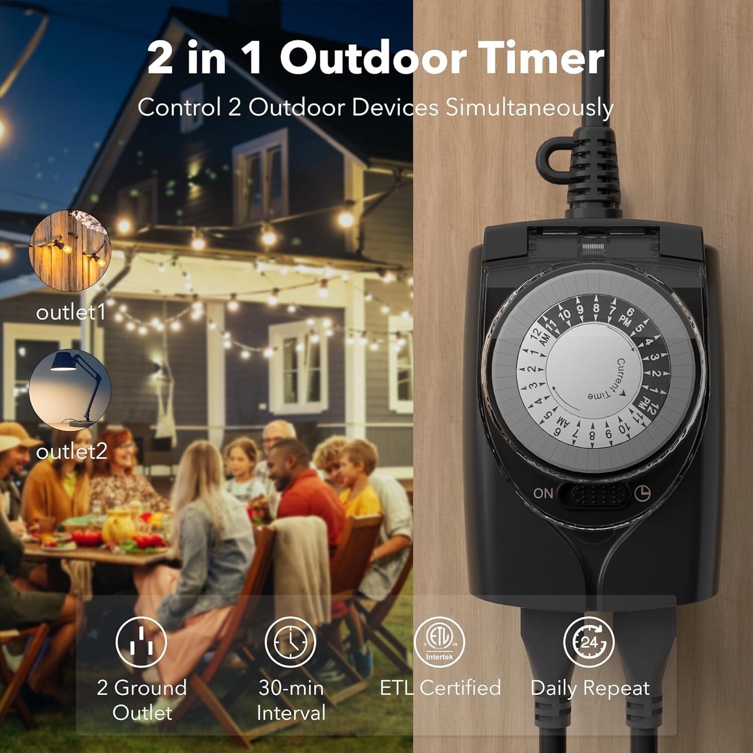 Timer Outdoor Two Outlets Heavy Duty Pool Yard Pump Mechanical 24 Hour Control