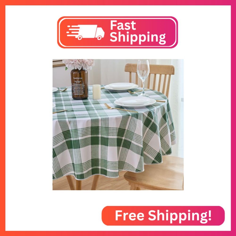 NLMUVW 48 Inch Round Vinyl Tablecloth with Flannel Backing, Small Waterproof PVC