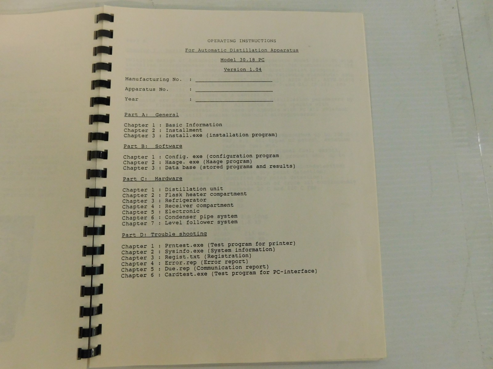 GT INSTRUMENTS INSTRUCTIONS FOR AUTOMATIC DISTILLATION APPARATUS 30.18PC(LSM149)