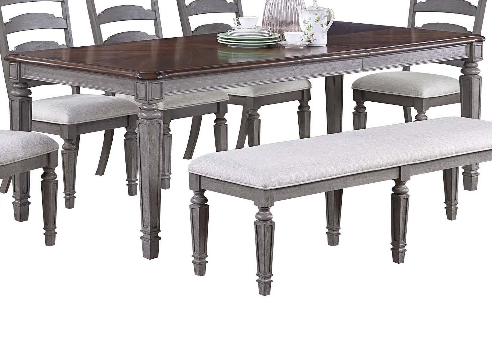 Light grey and cherry contemporary style 1pc dining table, wooden frame