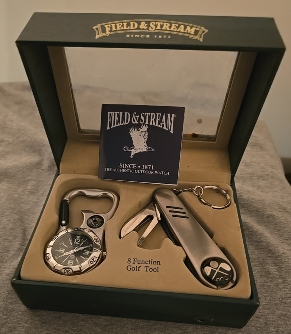 Field & Stream Men's Watch and 8-Function Golf Tool gift set box damaged