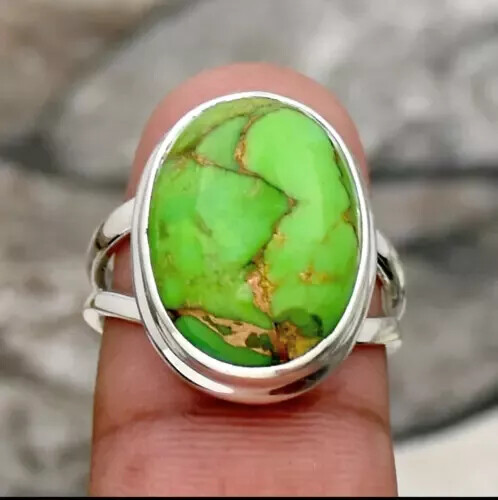 925 Silver Handmade Green Turquoise Gemstone Statement Woman Ring All Size  R79