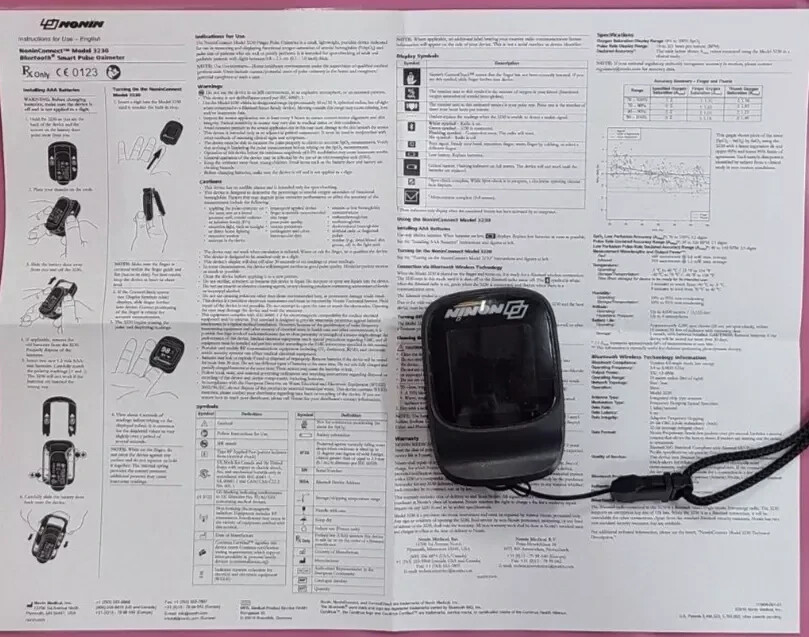 Nonin 02 meter Model 3230 Bluetooth Smart Pulse Oximeter