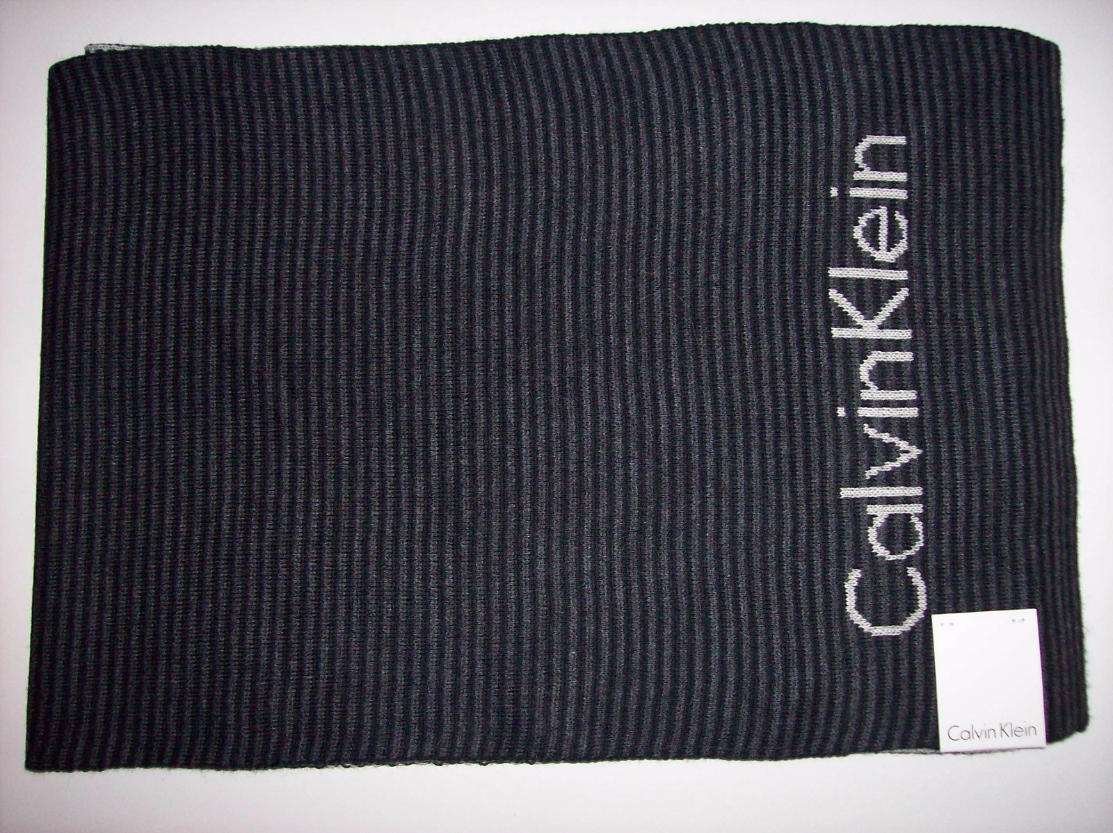 Calvin Klein Scarf Knit Mens Winter Dress Warm Muffler Black Signature OSFM  NWT