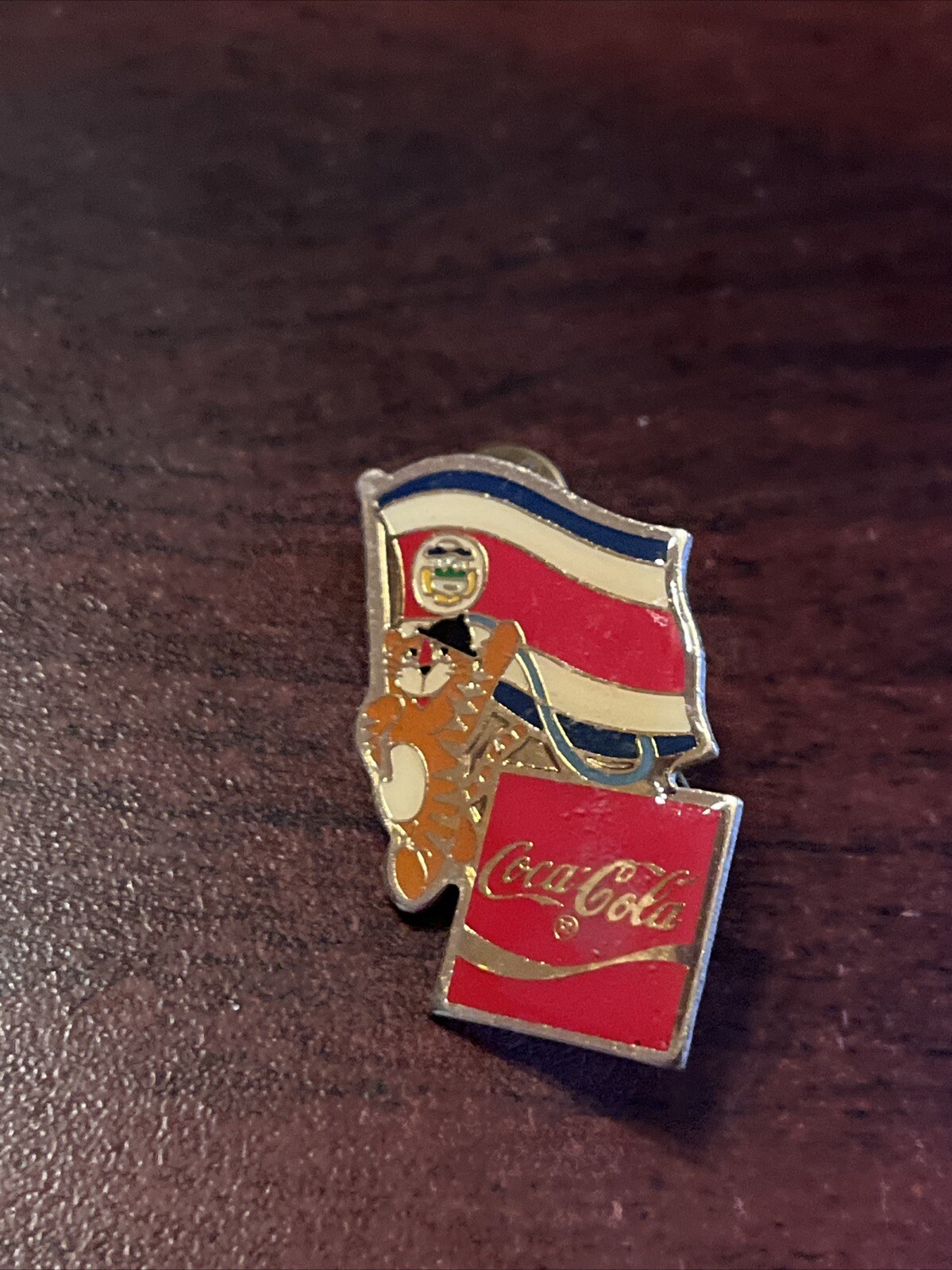 Vintage 1988 Seoul Olympics Coca Cola Hodori Tiger Costa Rica Flag Lapel Pin