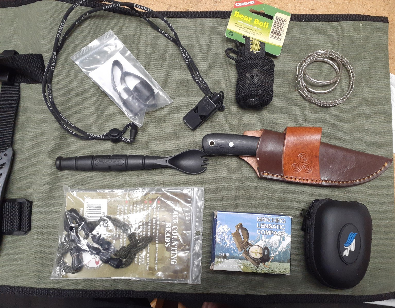 10 Lot MISC Survival Gear Sheath Knife ATS-34 Compass Kabar Knife Spork Whistle