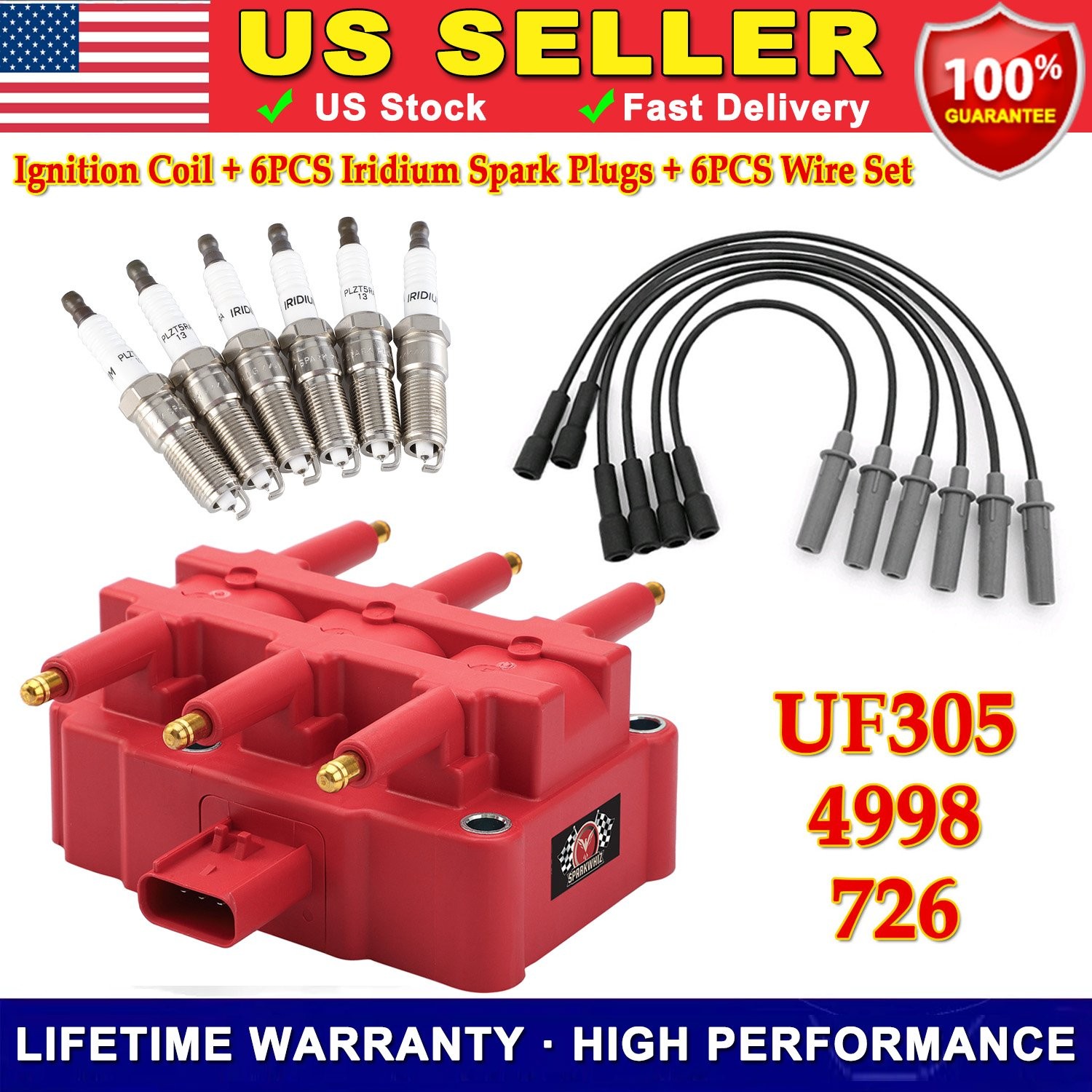 NEW UF305 Ignition Coil & Spark Plugs & Wire Set For Volkswagen Routan 3.8L V6