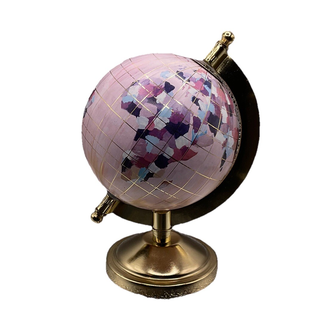 Anthropologie Desk Globe Pink With Brass Stand 6” Tall