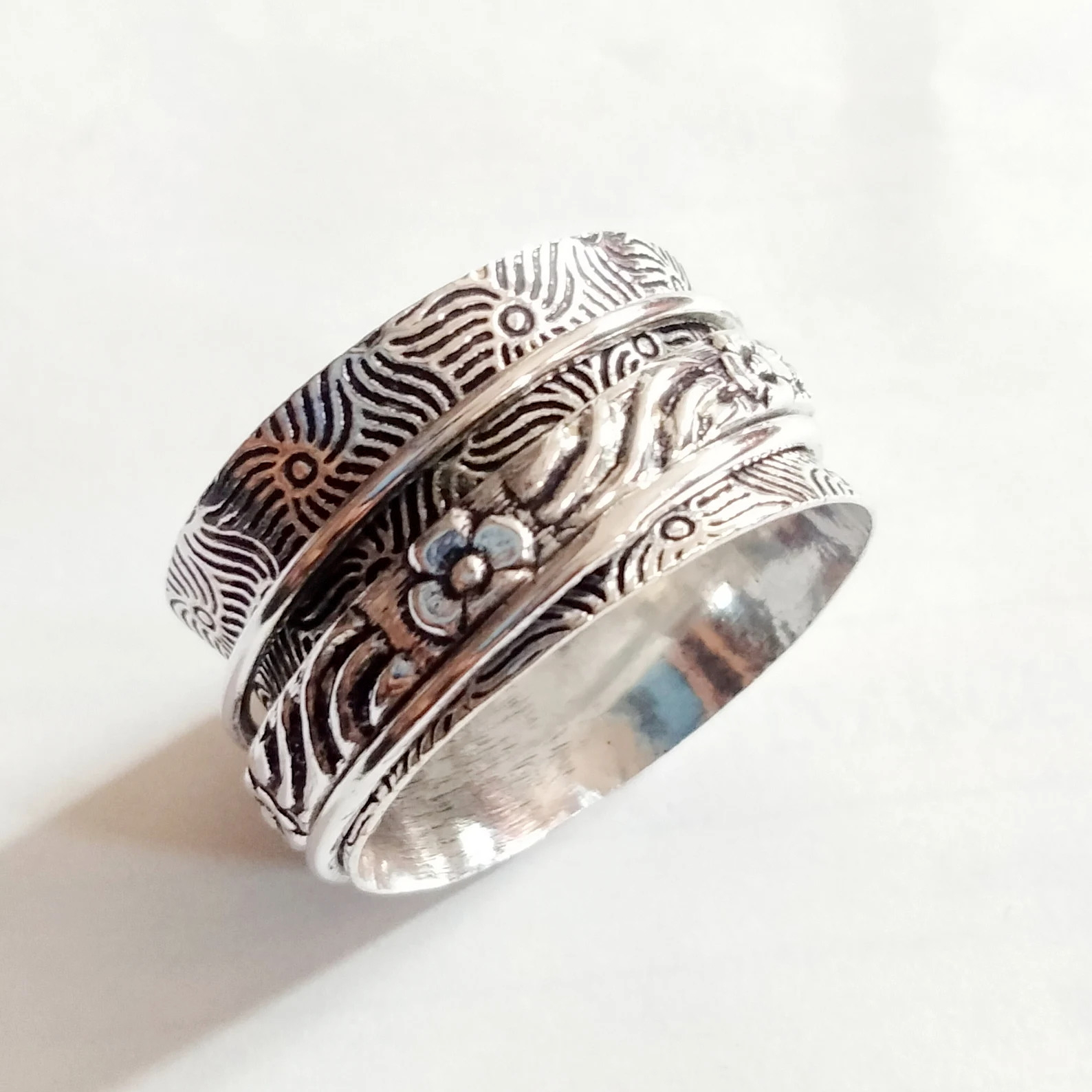925 Sterling Silver Spinner Ring Boho Meditation Jewelry Gift For Him A-971