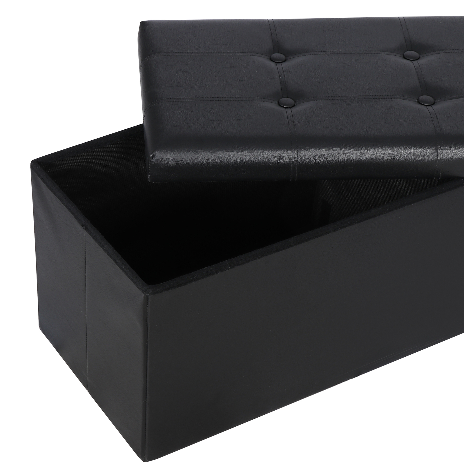 43'' Storage Ottoman Bench PVC Leather Foldable Footrest Stool w/ Divider Black