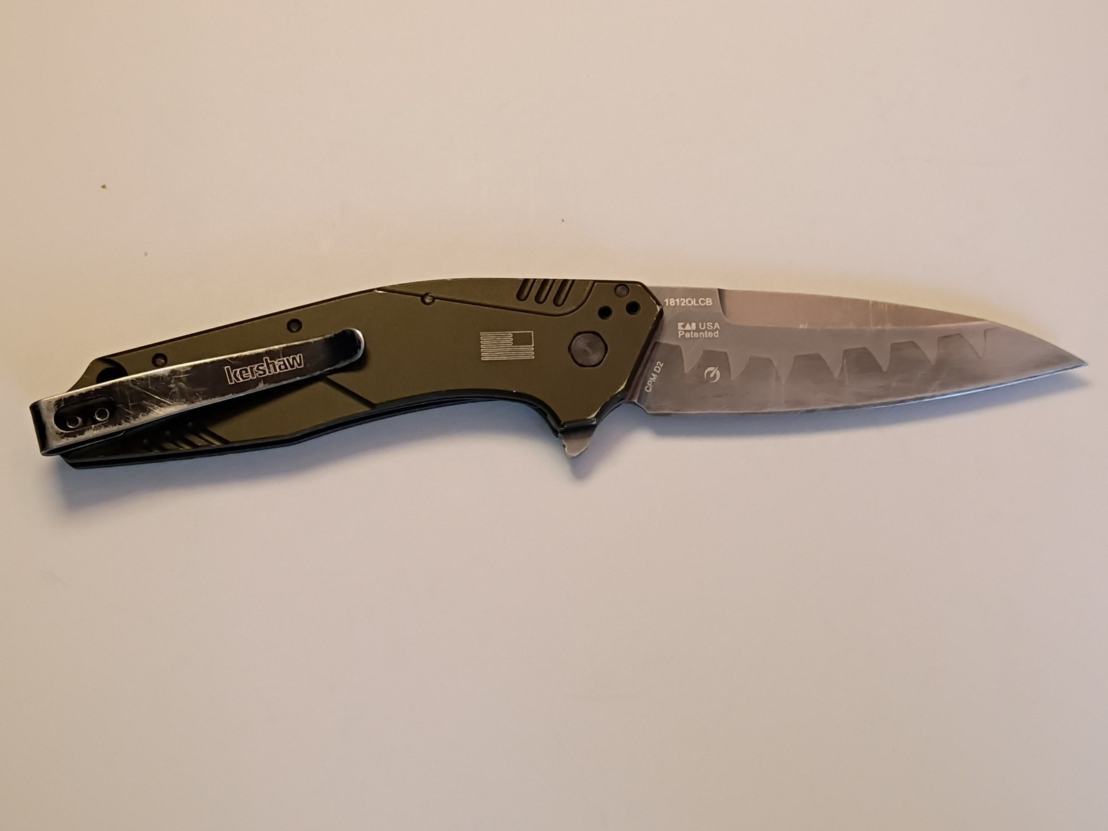 Kershaw Dividend 1812OLCB Assisted Flipper Knife Olive 3" N690 & D2 Composite