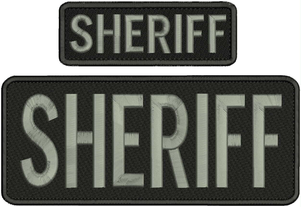 SHERIFF EMBROIDERY PATCH 4X10 & 2X6 HOOK ON BACK gray on black