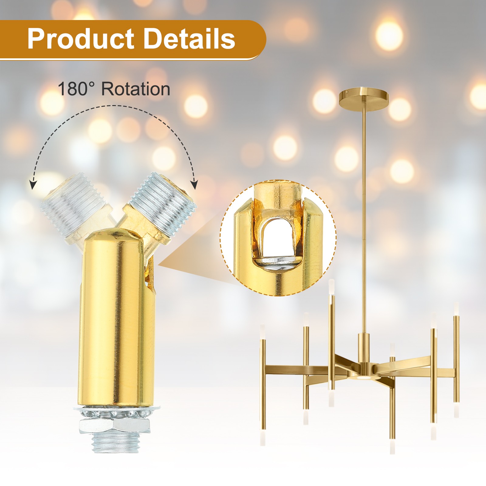 180 Degree Swivel M10 Thread Bright Gold Sloped Ceiling Adapter