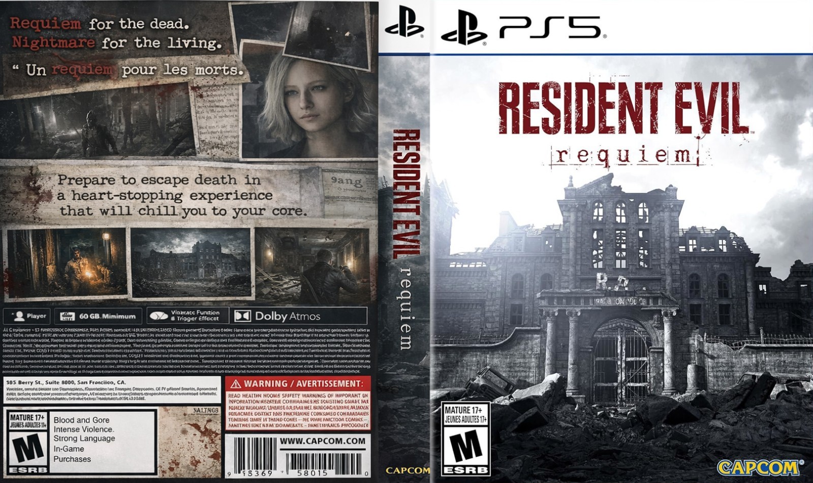 Resident Evil Requiem PS5 Box Art Case Insert Cover Only