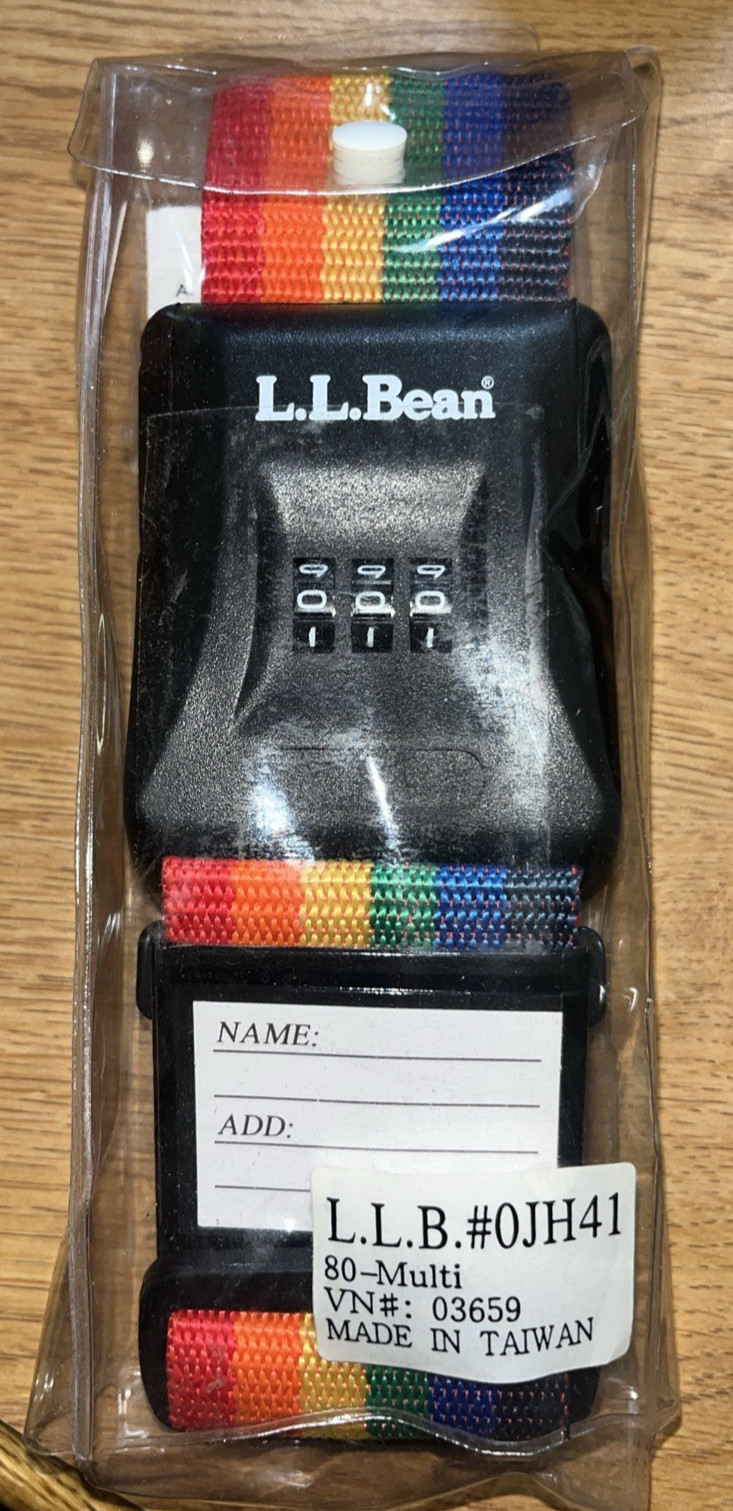 VTG L.L. Bean Rainbow Luggage Suitcase Belt Strap w/ Combination Lock NOS