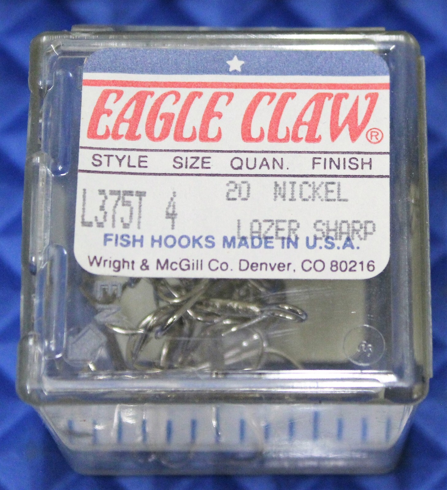 EAGLE CLAW FISH-HOOK Size 4 Style L375T Nickel Finish  20 Count Box