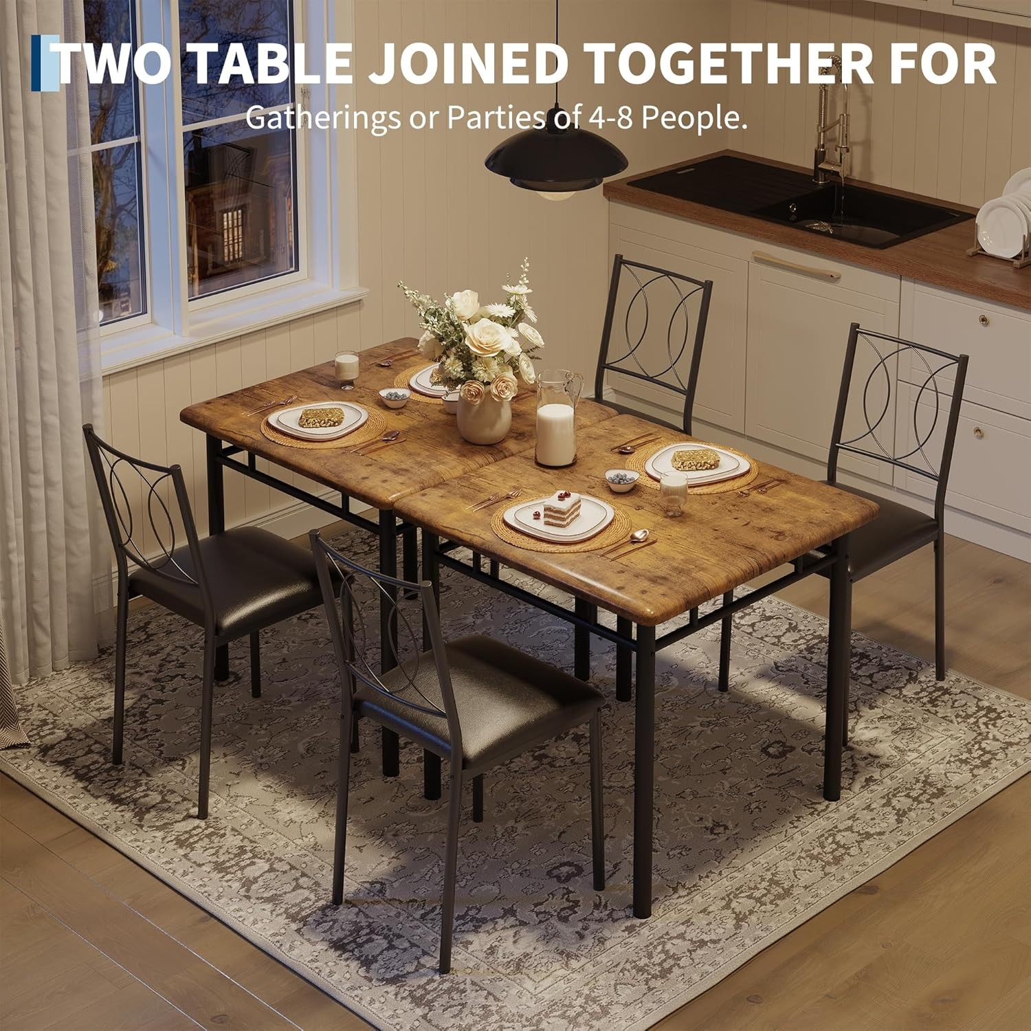 Space-Saving Dining Table Set for 2 – 3-Piece Farmhouse Wooden Table &