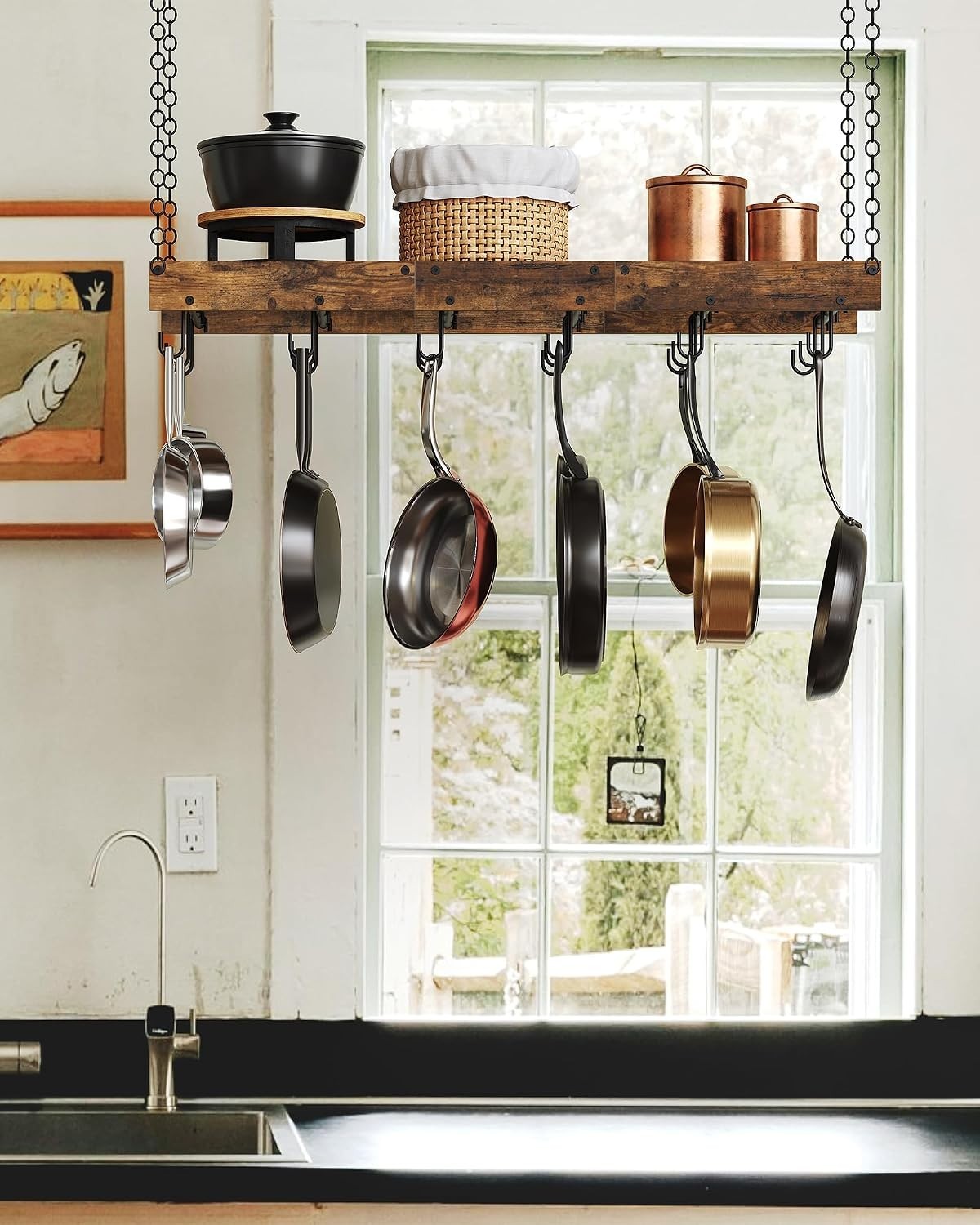 Hanging Pot Rack, Ceiling Wall Mounted Pot Rack for Kitchen, Industrial Style...