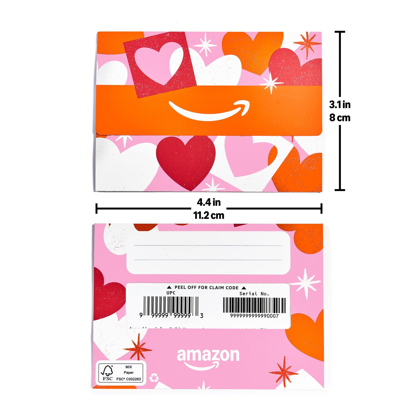 Amazon Physical Gift Card in Mini Envelope - Papercut Hearts