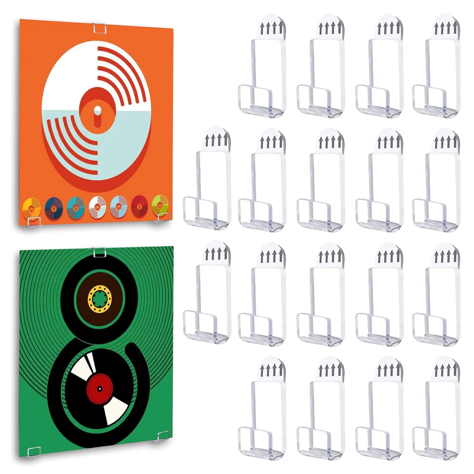Kalami 18 Pcs Vinyl Record Shelf Wall Mount Self Adhesive Clear Acrylic Record